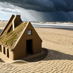 Ephemeral Beach Art in Sylt**

A wide, windswept beach on Sylt (German North Sea island), with a large, intricate sand sculpture of a Frisian house being partially washed away by the tide. The sky is dramatic with dark clouds and a hint of sunlight breaking through. Focus on the transient nature of the art and the power of the sea. Golden hour lighting. People are observing and photographing the ephemeral art. The feeling should evoke the beauty of impermanence and the power of nature in Northern Germany.

**