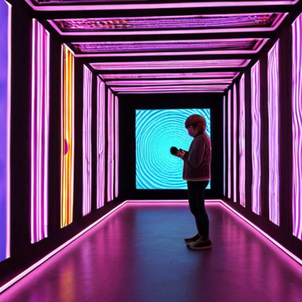 **

Prompt: "A vibrant digital art gallery exhibition in Berlin, showcasing interactive, time-based installations. Visitors are engaging with the art, creating movement and light effects. The artwork includes generative patterns and responds to touch. Style: Modern, dynamic, with a focus on technology and human interaction. Lighting: Neon, colorful, highlighting the digital elements.  Keywords: Digitalekunst, interaktive Kunst, Berlin, NFT Art, Zeitbasierte Kunst"

**