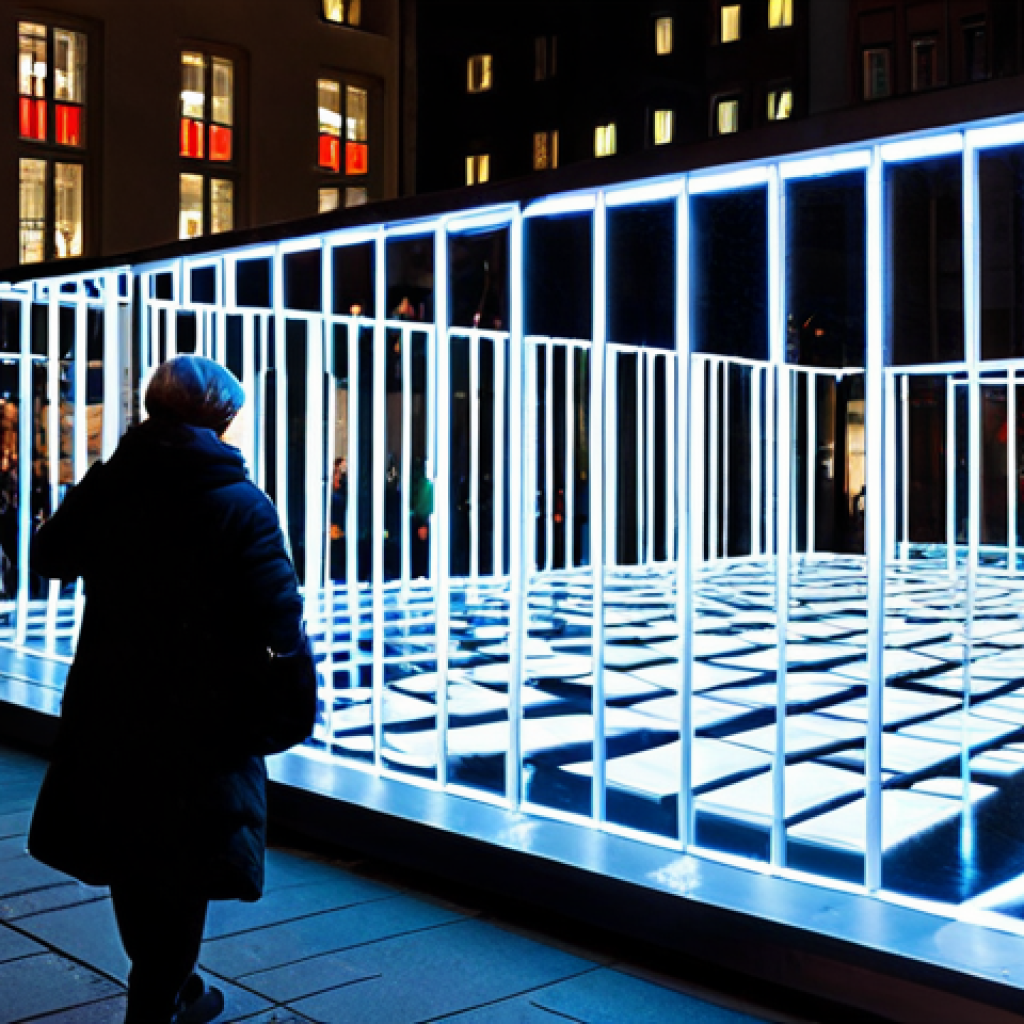 Interactive Urban Sound Installation**
"A public square in Berlin during the evening, featuring a large-scale, interactive sound installation. People are gathered around, touching illuminated panels that trigger different musical notes and soundscapes. The artwork is modern and sleek, blending with the urban environment. Fully clothed people are engaging with the art, safe for work, appropriate content, professional installation photography, perfect anatomy, natural proportions, family-friendly."
**