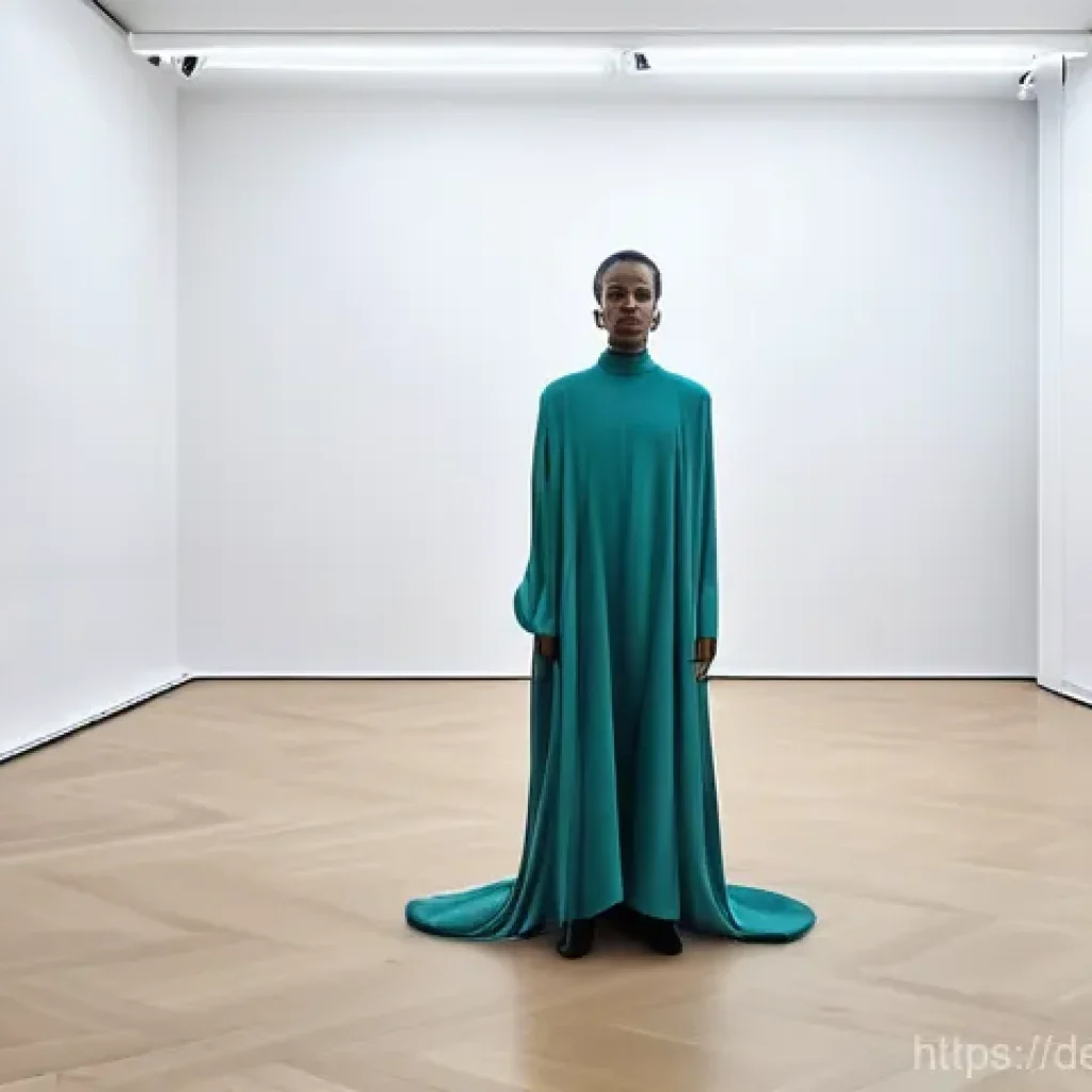시간 기반 예술의 발전사 - A lone performance artist, either male or female, stands center stage in a small, minimalist art gal...