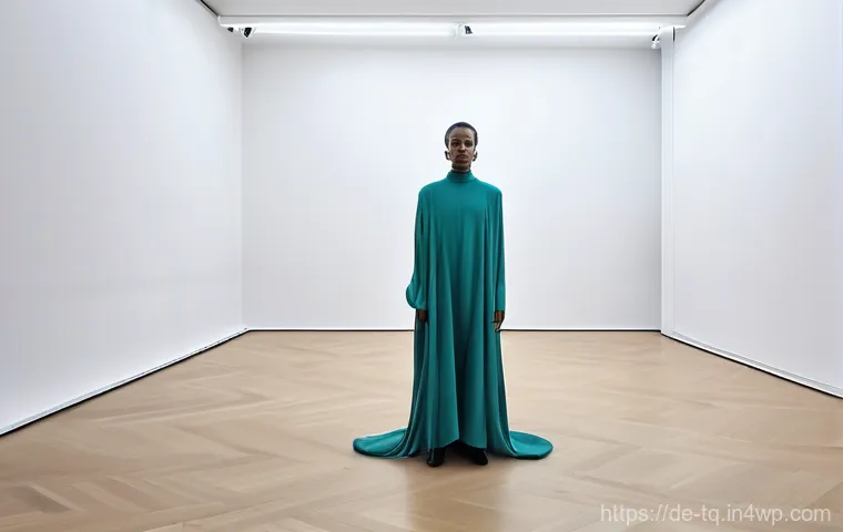 시간 기반 예술의 발전사 - A lone performance artist, either male or female, stands center stage in a small, minimalist art gal...