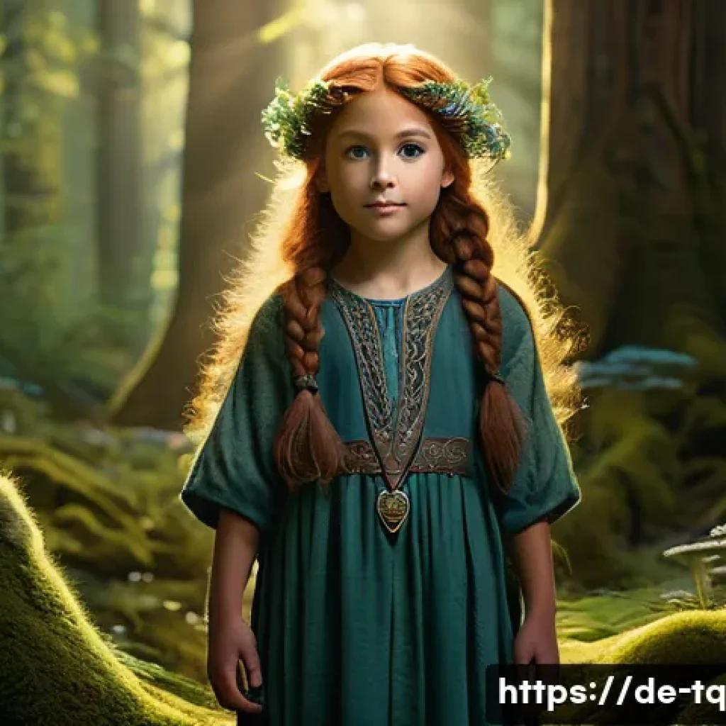 시간 기반 예술의 창작 과정 - **Enchanted Forest Guardian:** A young girl, approximately 10 years old, with flowing, braided aubur...
