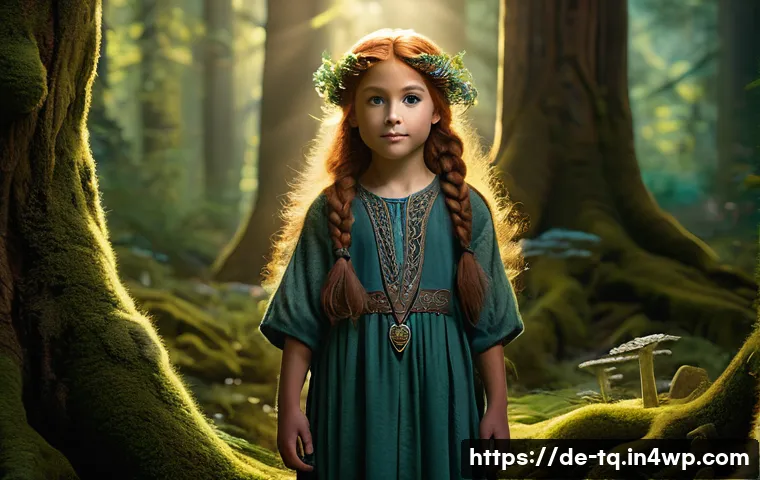 시간 기반 예술의 창작 과정 - **Enchanted Forest Guardian:** A young girl, approximately 10 years old, with flowing, braided aubur...