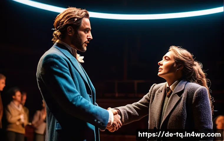 시간 기반 예술에서 스토리텔링의 중요성 - A dynamic theater stage scene depicting an emotional storytelling moment: actors in modern European ...