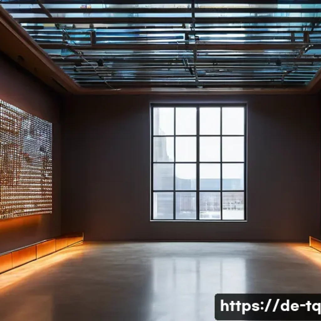 시간 기반 예술의 다원적 접근 - A contemporary art installation featuring dynamic light sculptures that change colors and intensity ...