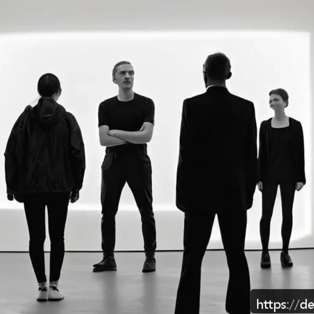 시간 기반 예술의 실험적 접근 - A dynamic performance art scene set in a modern Berlin gallery, featuring a diverse group of adult p...
