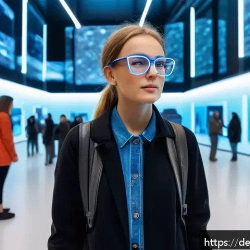 Home 33 시간 기반 예술과 관객의 상호작용 - A futuristic art gallery scene in Berlin featuring a female artist wearing stylish casual clothes an...