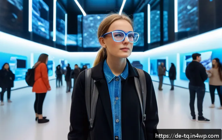 시간 기반 예술과 관객의 상호작용 - A futuristic art gallery scene in Berlin featuring a female artist wearing stylish casual clothes an...