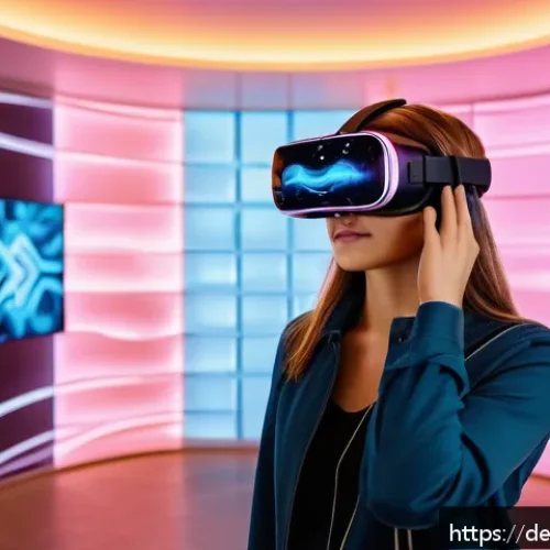 Home 32 시간 기반 예술의 창의적 커뮤니케이션 - A futuristic digital art gallery interior in Berlin showcasing an immersive VR installation where vi...