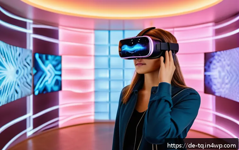 시간 기반 예술의 창의적 커뮤니케이션 - A futuristic digital art gallery interior in Berlin showcasing an immersive VR installation where vi...