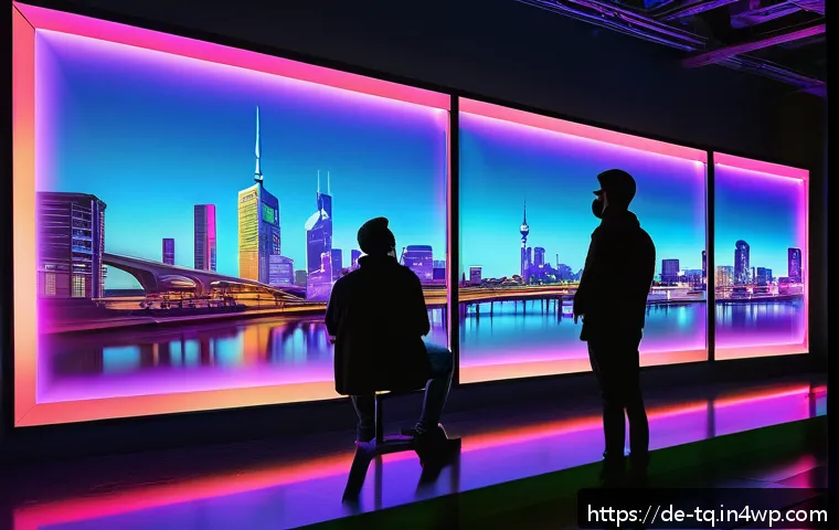 시간 기반 예술의 새로운 플랫폼 - A futuristic digital art gallery hosting a live interactive performance streamed on a sleek web plat...