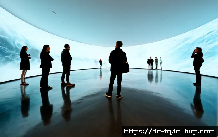Home 17 시간 기반 예술의 기술 혁신 사례 - Photorealistic contemporary media-art gallery in Berlin, a large immersive room where synchronized p...